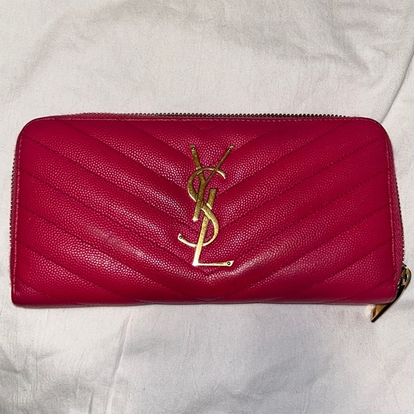 YSL Chevron quilted Cassandre Large zip wallet Pink - Picture 4 of 8